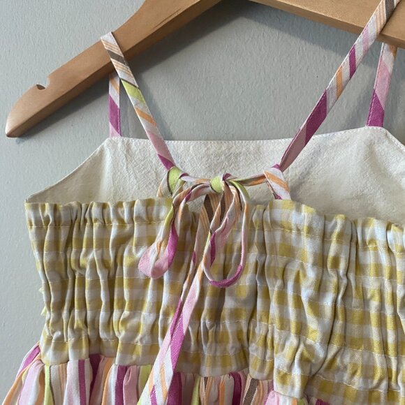 Handmade Children's Cotton Rayon Pink Yellow Gingham Tie Spaghetti Strap Dress - Picture 10 of 13
